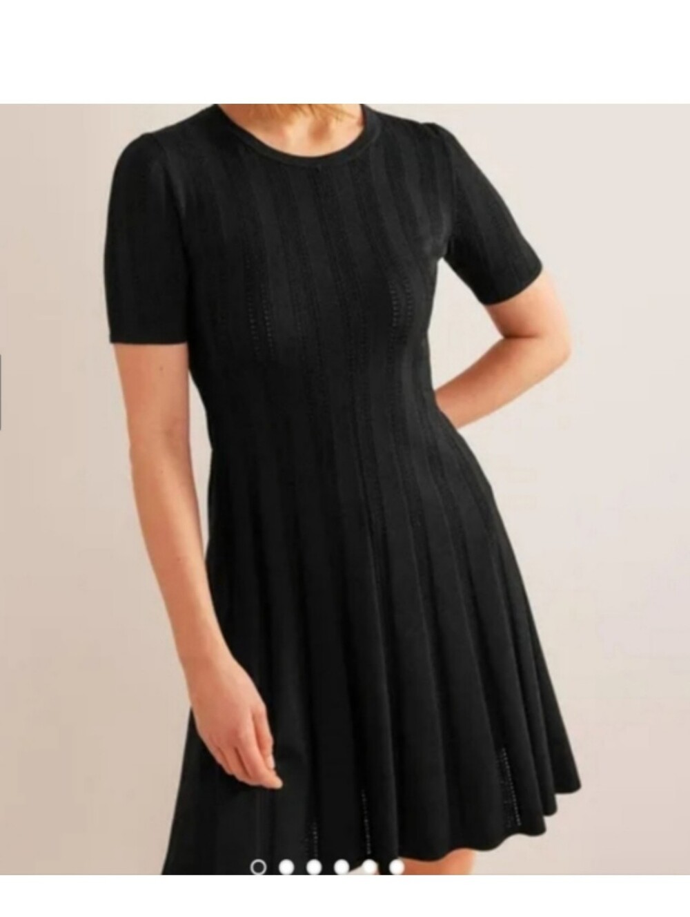 Boden Pointelle Pleated Mini Knit Dress NWT SIZE 10 D0572 BLACK